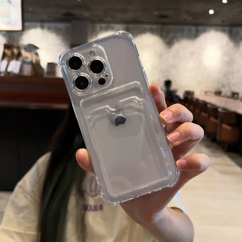 Coque porte-carte en silicone transparent pour iPhone
