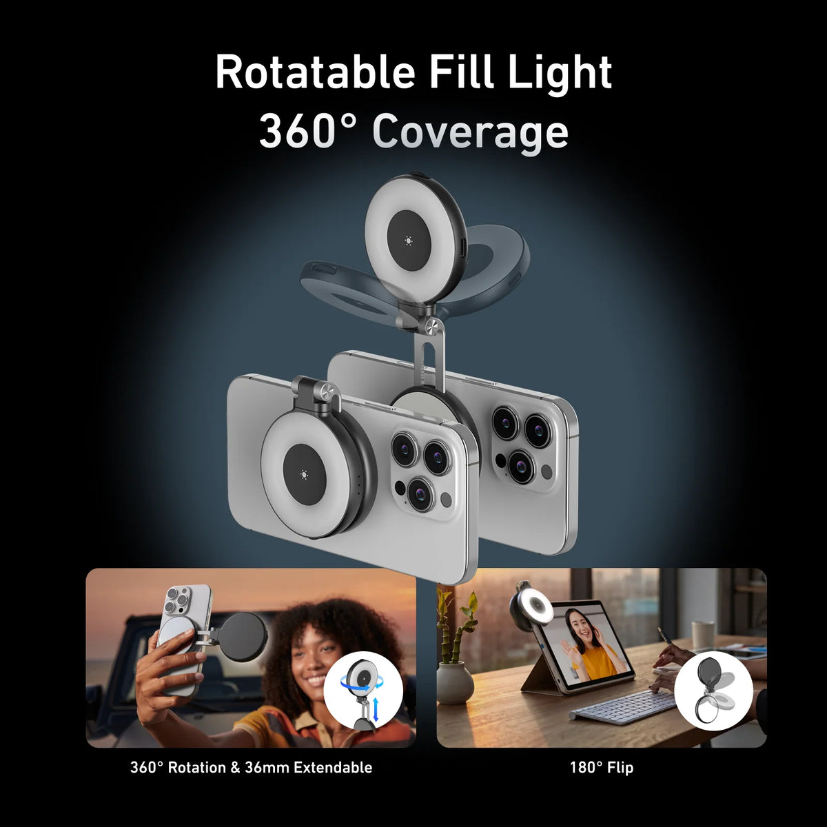 LED Mini Selfie Light 3 Mode Ajustable iPhone Magsafe 360°
